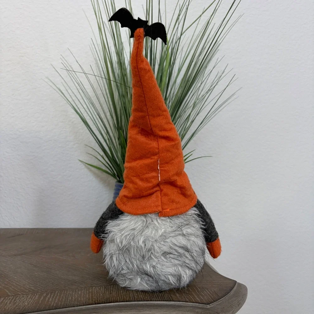 Halloween Pumpkin Gnome Bat Topper Plush Shelf Sitter Plush Decor Orange Grey